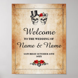 Poster Boas-vindas - Sinal Rustic Skull Halloween Casamen