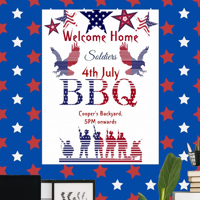 Poster Boas-vindas Soldados Domésticos 4 de julho CHURRAS (Welcome Home Soldiers 4th July BBQ Flying Eagles Poster)