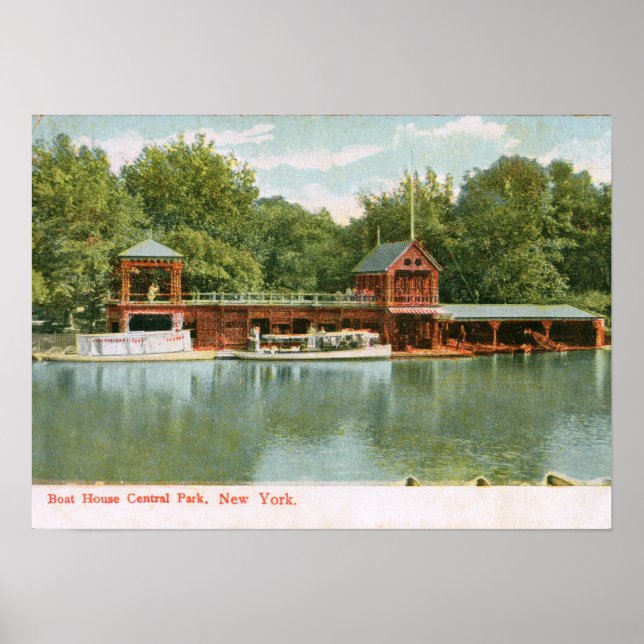 Pôster Boat House, Central Park, Nova Iorque 1918 Vinta (Frente)