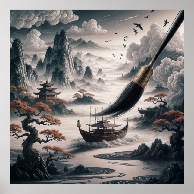 Poster  Boat landscape ocean view poetic  art (Frente)