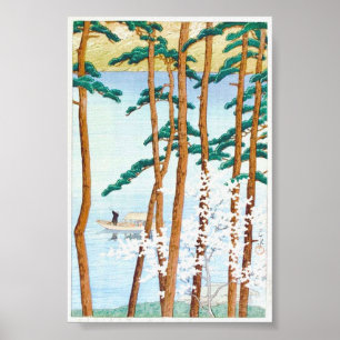 Poster Boat Through Trees Japonês Woodblock Art Ukiyo-E