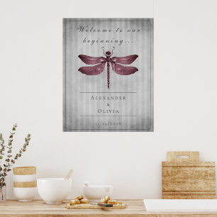 Poster Boate de Dragonfly Magenta Jeweled Bem-vindo