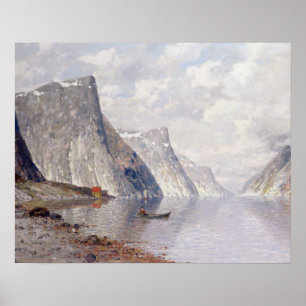 Pôster Boating on a Norwegian Fjord (oil on canvas)