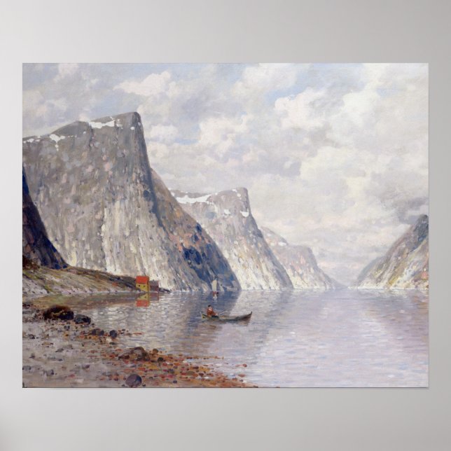 Pôster Boating on a Norwegian Fjord (oil on canvas) (Frente)
