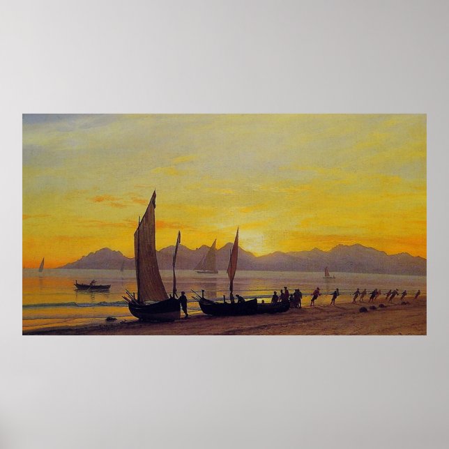 Pôster Boats Ashore em Sunset, Albert Bierstadt (Frente)