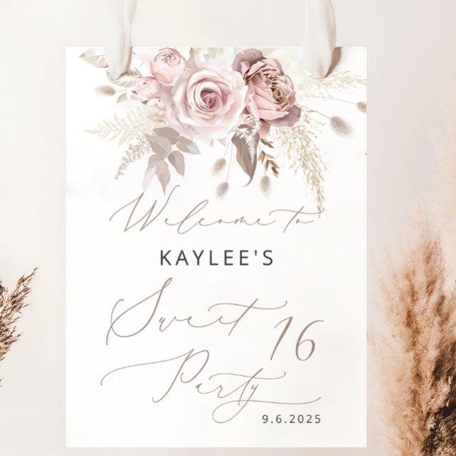 Poster Boazinha Rosa Rosa Rosa Floral Doce 16 Aniversário (Criador carregado)