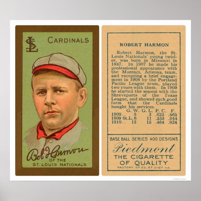 Poster Bob Harmon Cardinals Baseball 1911 (Frente)