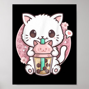 Poster Boba Cat Boba Chá Chá Bolha Kawaii Anime Gato Kawa