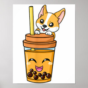 Poster Boba Tapioca Pérolas Bolhas Leite Tea Beber Corgi