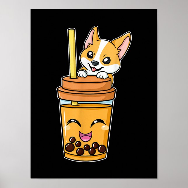 Poster Boba Tapioca Pérolas Bolhas Leite Tea Beber Corgi (Frente)