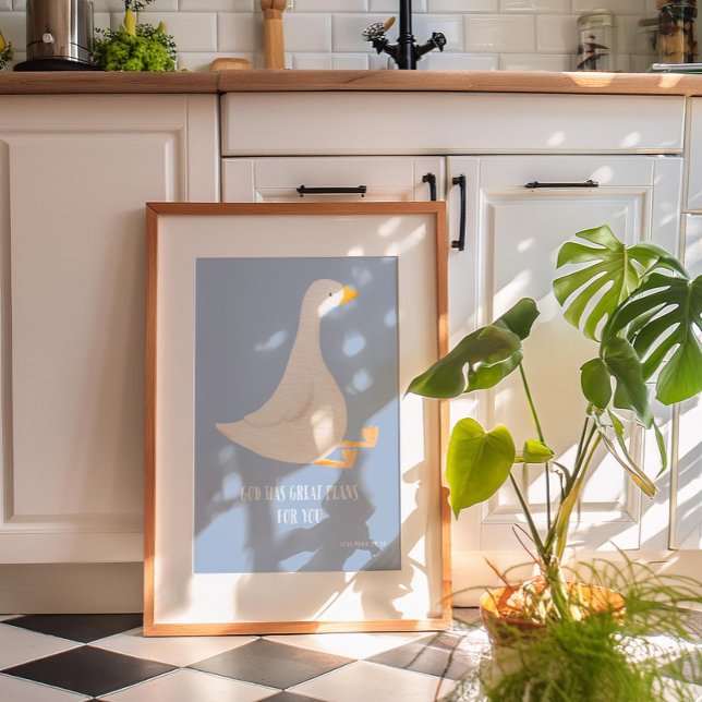 Poster bobo azul-aquarela (Silly Goose Print, Christian Nursery Decor, Kids Bible Verse Wall Art, Farm Animal Print)