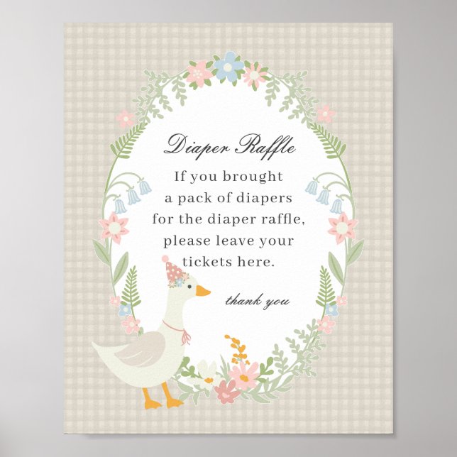 Poster Bobo Beige Gingham Floral Fralda Raffle Sig (Frente)