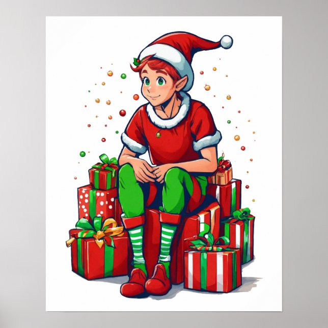 Poster Bobo Engraçado Natal Papai Noel Elf Kid (Frente)