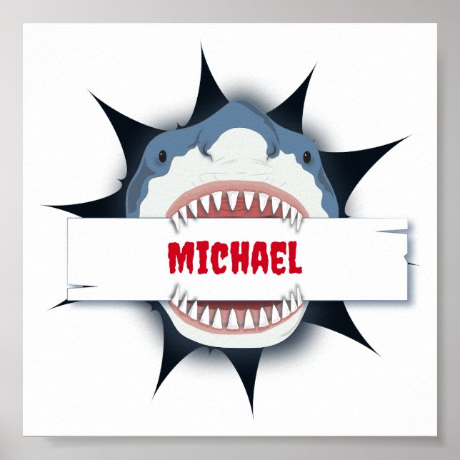 Poster Boca Aberta de Tubarão Personalizada (Frente)