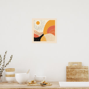 Poster Boca-branca retrô-sol sobre Colinas rolantes