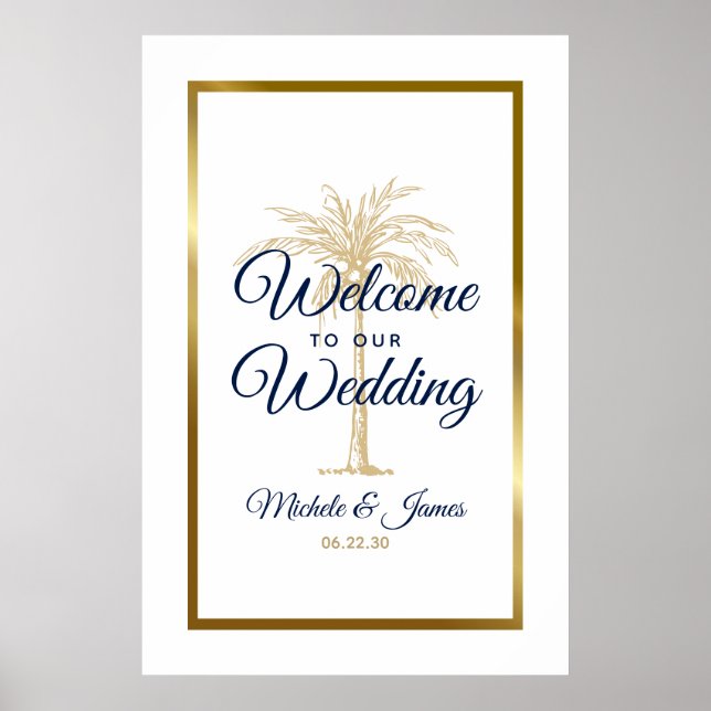 Poster Bodas-vindas ao Marinho Dourado Palm Tree (Frente)
