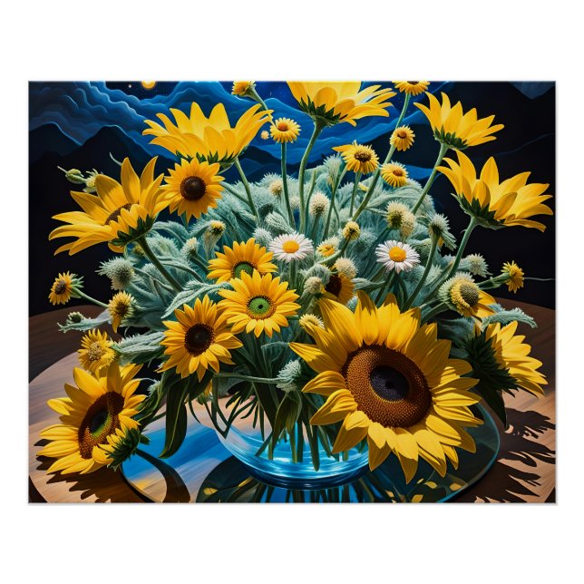 Pôster Bodegón Flores y Noche 1 - 001 (Frente)