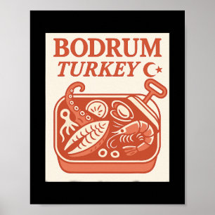 Poster Bodrum Turquia Lembrança Comida Turca E Desenho De