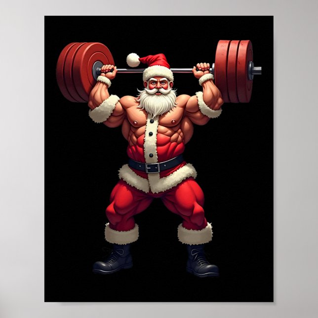 Poster Bodybuilding Santa Claus Bodybuilder Christmas Gym (Frente)