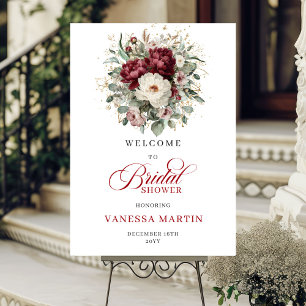 Poster Boêmio Burgundy Floral Chás de Noiva Bem-vindo