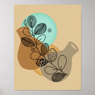 POSTER BOHEMIAN ABSTRACT MINIMALISTA COM FOLHA PRETA
