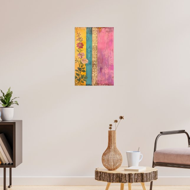 Poster Bohemian Bloom - Flores selvagens na Canvas Stripe (Sala de Estar 3)