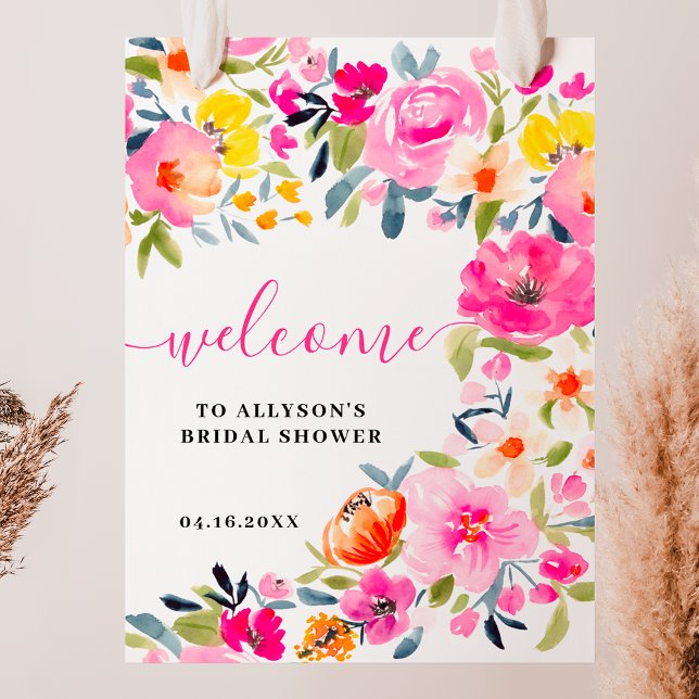Poster Bohemian bold floral aquarela bridal bem-vinda (Bohemian bold floral watercolor bridal welcome poster)
