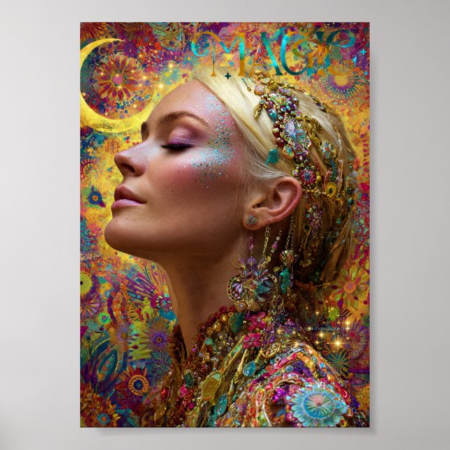 Poster Bohemian Cosmic Goddess Art Print| Magic Woman  (Frente)