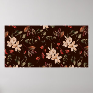 Poster Bohemian floral seamless pattern with dark brown b