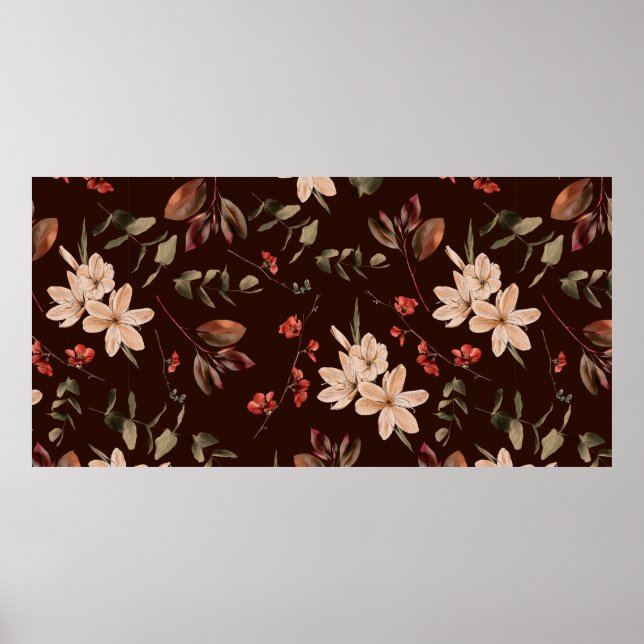 Poster Bohemian floral seamless pattern with dark brown b (Frente)