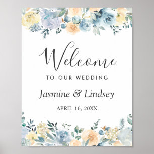 Poster Bohemian Vanilla Blue Floral Weding Sign