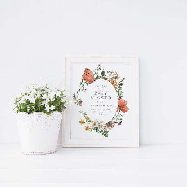 Poster Bohemian Wildflower Butterfly Chá de fraldas Welco (Criador carregado)