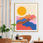 Poster Boho Aesthetic Abstract Landscape Mountains Blue<br><div class="desc">Boho Aesthetic Abstract Landscape Mountains in Blue and Red Poster</div>