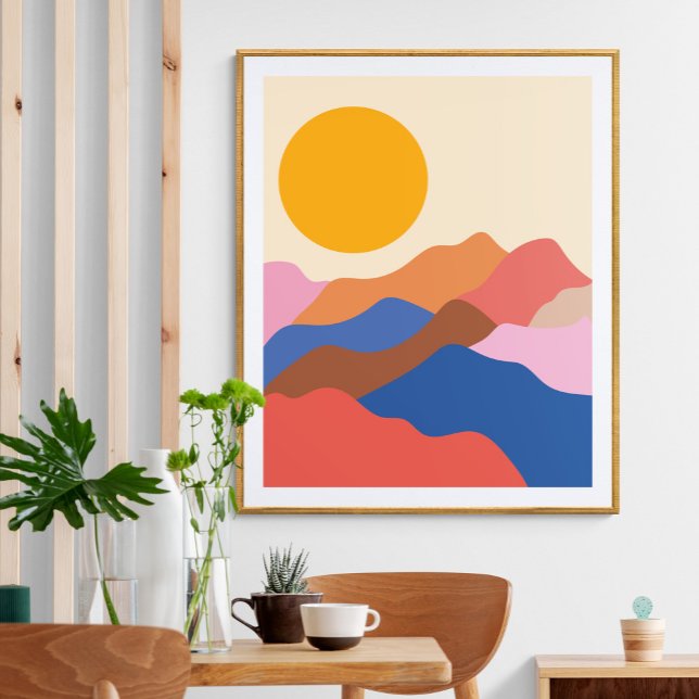 Poster Boho Aesthetic Abstract Landscape Mountains Blue (Criador carregado)