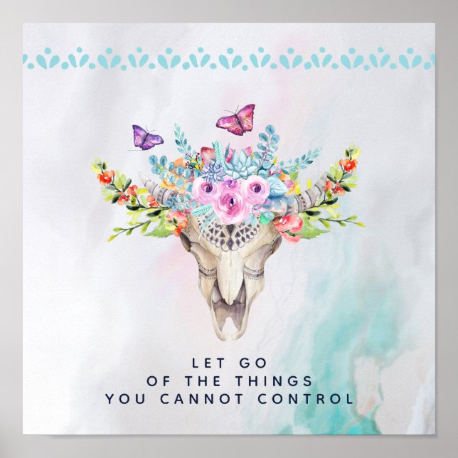 Poster Boho Animal Skull Inspiration Quote Deixar (Frente)