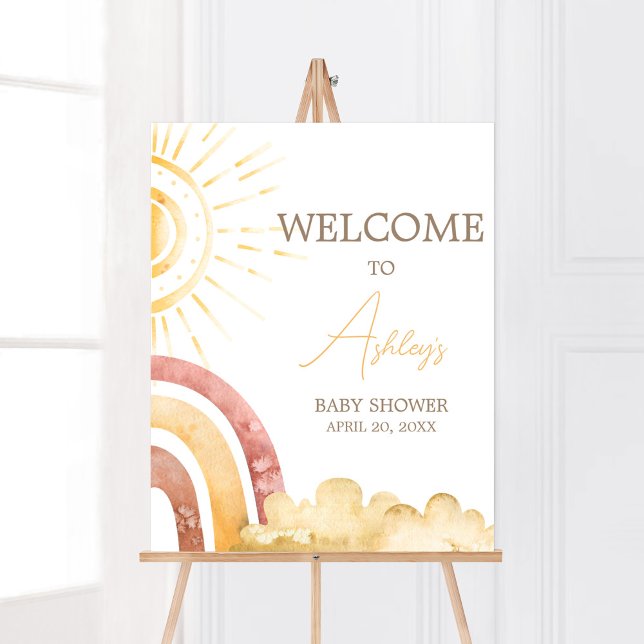 Poster Boho Aqui Vem o Filho Chá de fraldas Bem-vindo (Sonshine Baby Shower Welcome Sign)