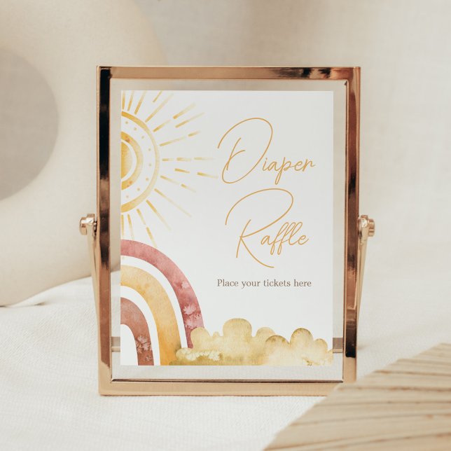 Poster Boho Aqui Vem o Filho da Fralda Raffle (Sonshine Baby Shower Diaper Raffle Sign)