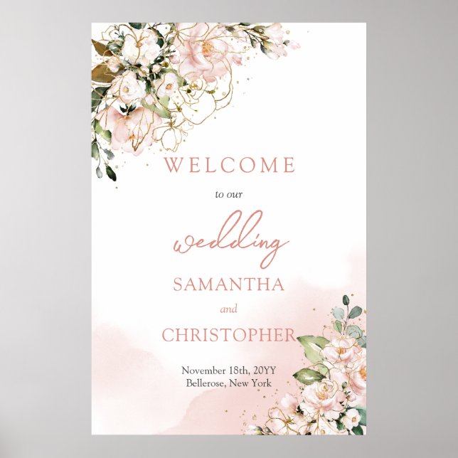 Poster Boho aquoso, cor-de-rosa, bem-vindo (Frente)