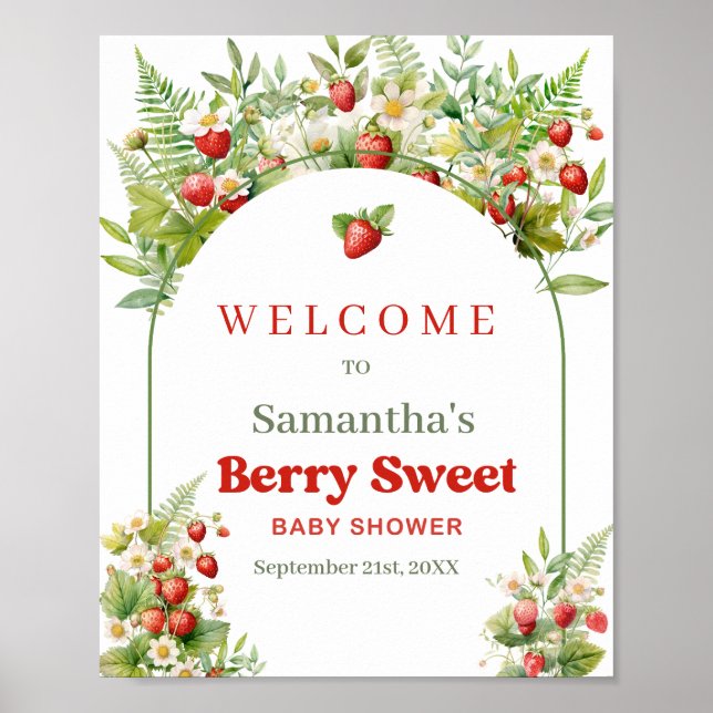 Poster Boho Arch Berry Sweet Wild Strawberry Pink bem-vin (Frente)