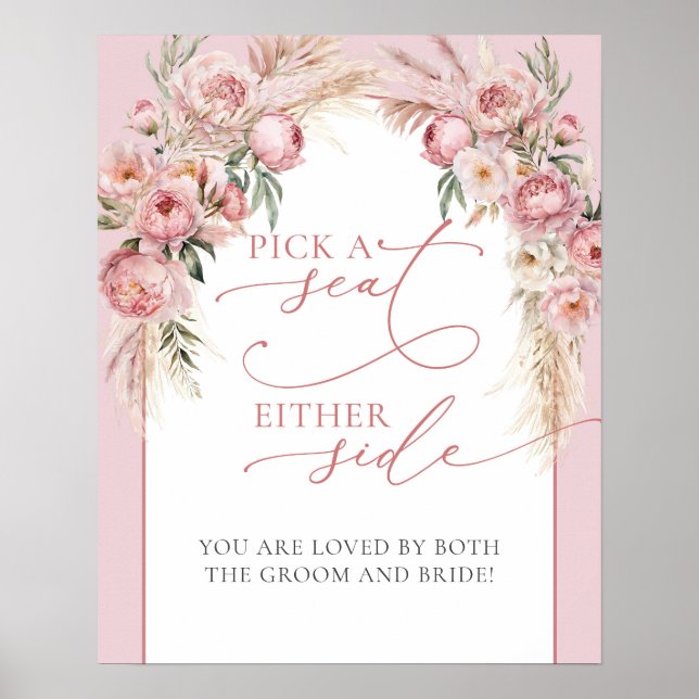 Poster Boho arch blush peonies Escolha um assento em um d (Frente)