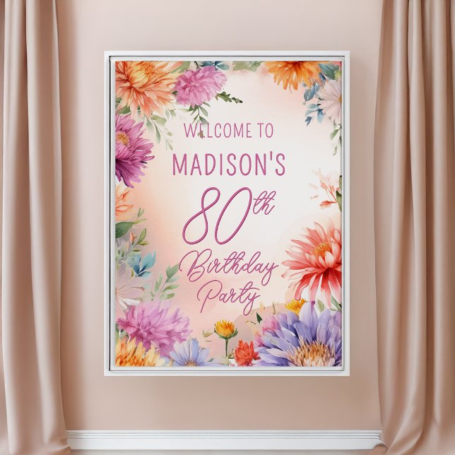 Poster Boho Aster Flowers Floral 80th Birthday Party (Boho Aster Flowers Floral 80th Birthday Party Poster -- Print | Digital Download)