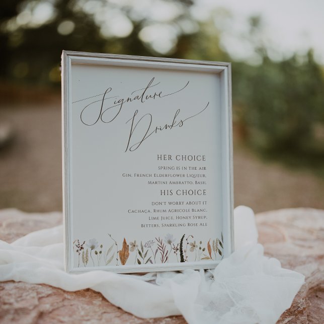 Poster Boho Autumn Wildflower Beige Signature Drinks (Criador carregado)