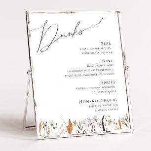 Poster Boho Autumn Wildflower Menu Drinks de Casamento