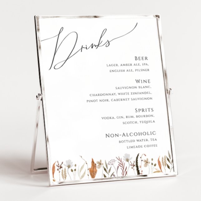 Poster Boho Autumn Wildflower | Menu Drinks de Casamento (Criador carregado)