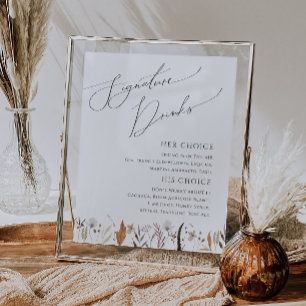 Poster Boho Autumn Wildflower Signature Drinks Sinal