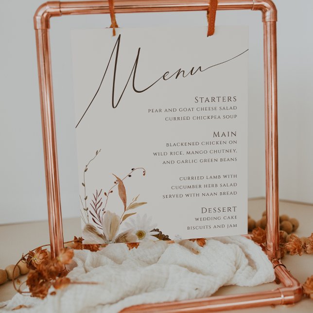 Poster Boho Autumn Wildflower | Sinal de menu de casament (Criador carregado)