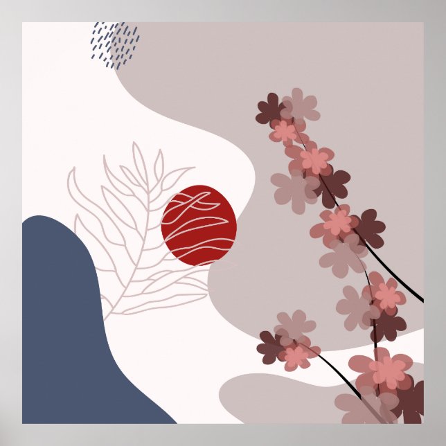 Poster Boho Azul Magenta Botânico (Frente)