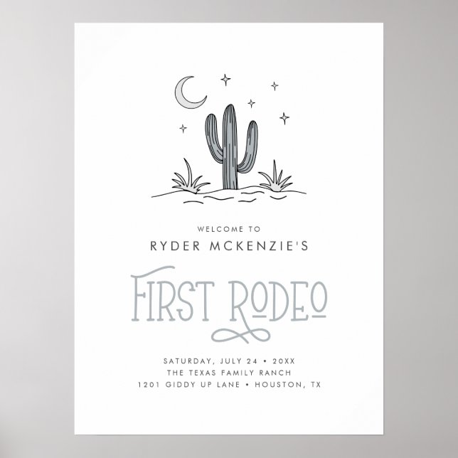 Poster Boho Azul Moderno Meninos Primeiro Rodeio 1º Anive (Frente)