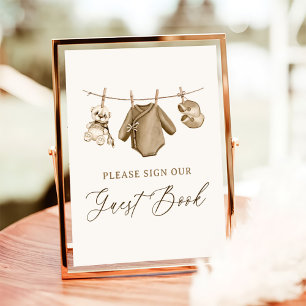 Poster Boho Baby Clothes Boy Chá de fraldas Guest Sinal