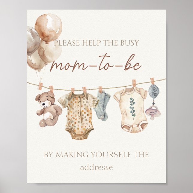 Poster Boho Baby Clothes Busy Mãe-to-Be Address (Frente)